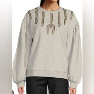 Gibson Latimer Gray Sweatshirt Embellished With Feather Accents in Grey XXL NWT
